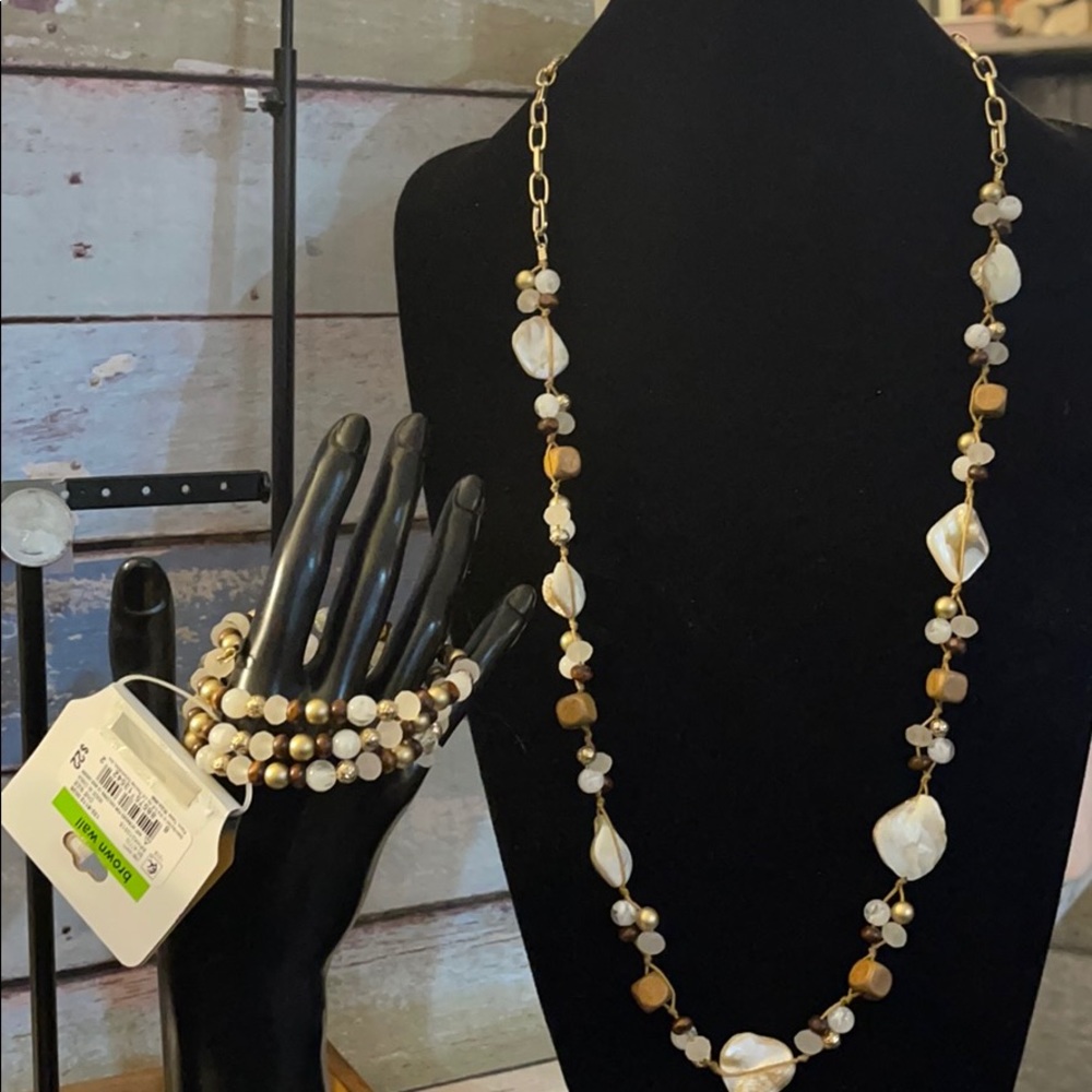 Mixit NWT cream&gold faux Stone necklace&bracelet4